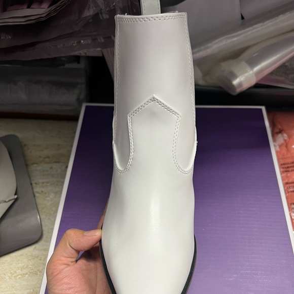 White Vegan Leather Cowboy Ankle Boots - Picture 10 of 13